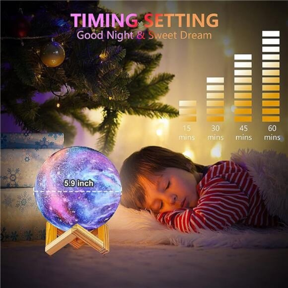 Moon Lamp Kids Night Light Galaxy Lamp - 16 Colors Moon Light with Wood Stand - Picture 4 of 8